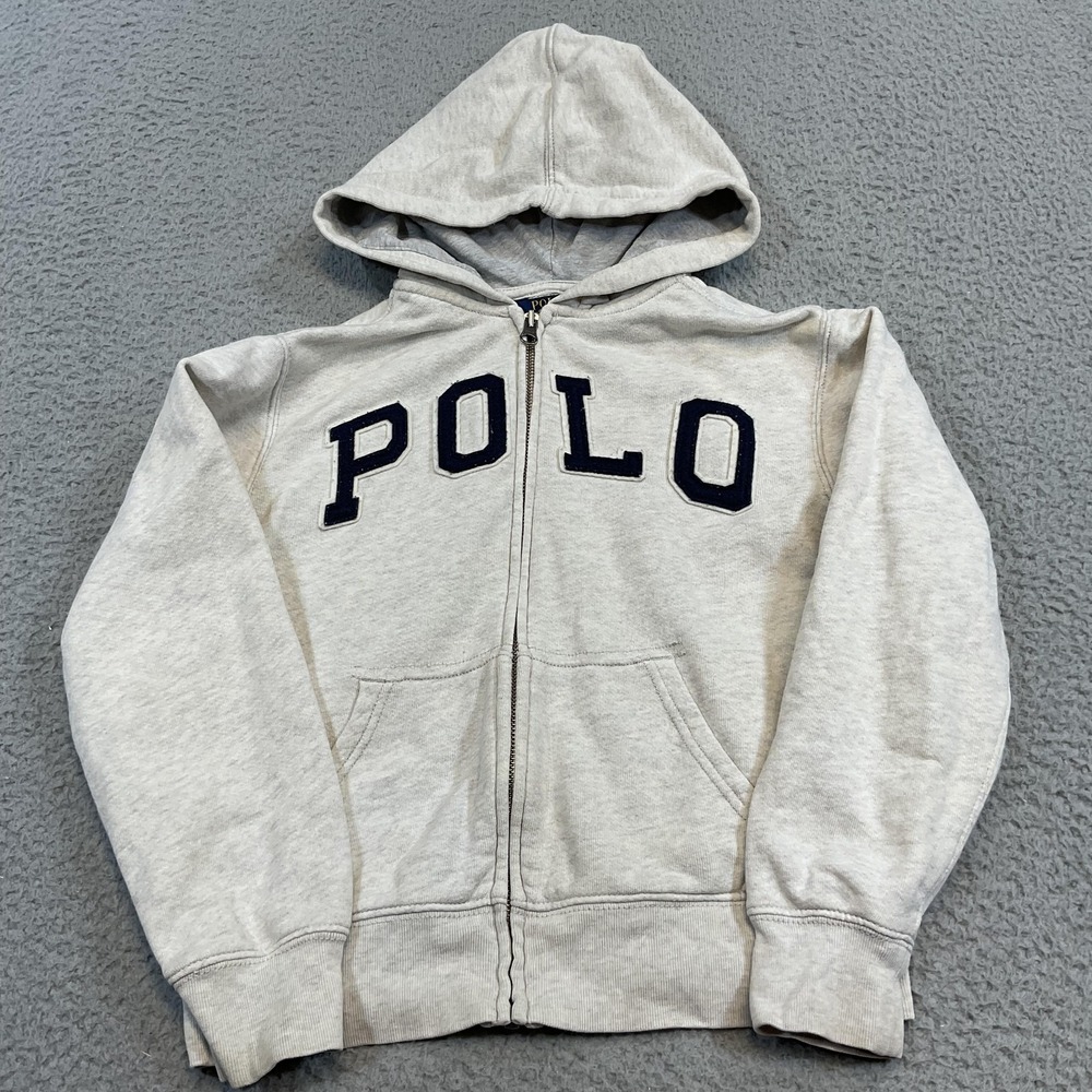Polo Ralph Lauren Hoodie Boys 8 Gray POLO Applique Full Zip Hooded Embroidered - Picture 4 of 9